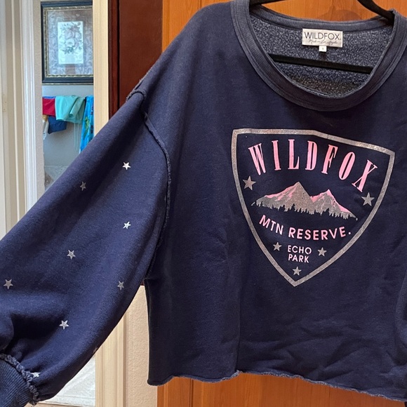 Wildfox Navy Olivia Sweater with Pink Mountain Graphic - Picture 5 of 8